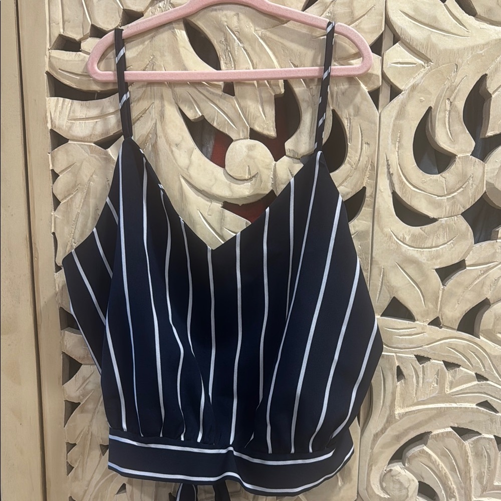Navy and White Striped Women's Top